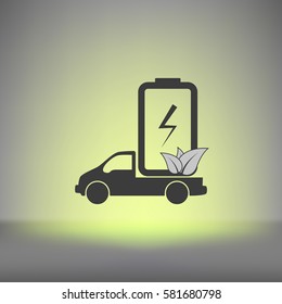 Flat paper cut style icon of eco vehicle. Delivery car symbol vector illustration