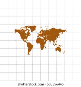Flat paper cut style icon of World Map. Vector illustration