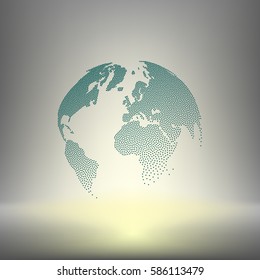 Flat paper cut style icon of globe. Vector illustration
