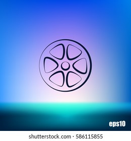 Flat paper cut style icon of old tape spool. Vector illustration
