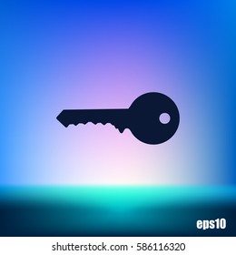 Flat paper cut style icon of an old key. Vector illustration
