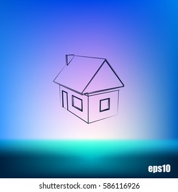 Flat paper cut style icon of house model vector illustration