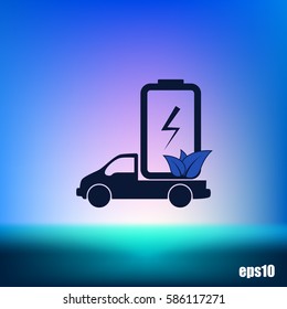 Flat paper cut style icon of eco vehicle. Delivery car symbol vector illustration