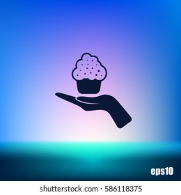 Flat paper cut style icon of cake. Vector illustration
