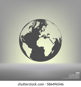 Flat paper cut style icon of globe. Vector illustration