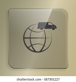 Flat paper cut style icon of vehicle. Delivery car symbol vector illustration