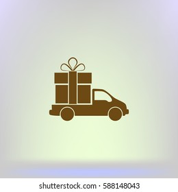 Flat paper cut style icon of vehicle. Delivery car symbol vector illustration