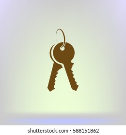 Flat paper cut style icon of an old key. Vector illustration