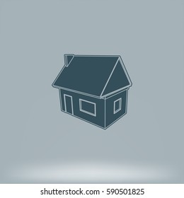 Flat paper cut style icon of house model vector illustration