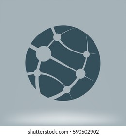 Flat paper cut style icon of globe. Vector illustration