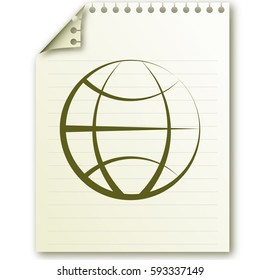 Flat paper cut style icon of globe. Vector illustration