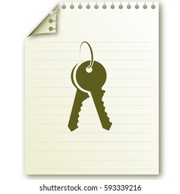 Flat paper cut style icon of an old key. Vector illustration