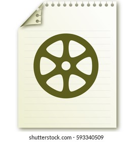 Flat paper cut style icon of old tape spool. Vector illustration
