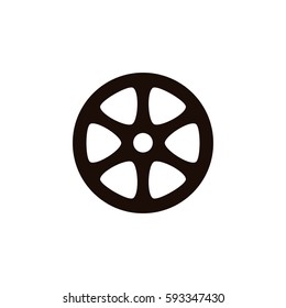 Flat paper cut style icon of old tape spool. Vector illustration