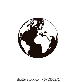 Flat paper cut style icon of globe. Vector illustration