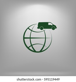 Flat paper cut style icon of vehicle. Delivery car symbol vector illustration