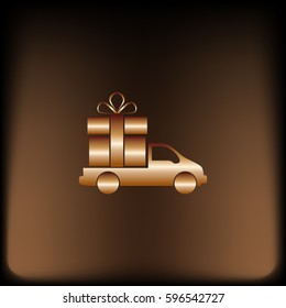 Flat paper cut style icon of vehicle. Delivery car symbol vector illustration