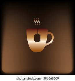 Flat paper cut style icon of hot tea cup. Vector illustration