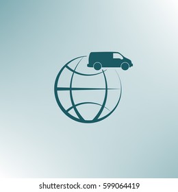 Flat paper cut style icon of vehicle. Delivery car symbol vector illustration