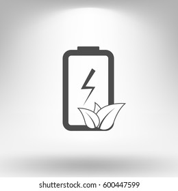 Flat paper cut style icon of eco friendly battery. Vector illustration