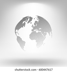 Flat paper cut style icon of globe. Vector illustration