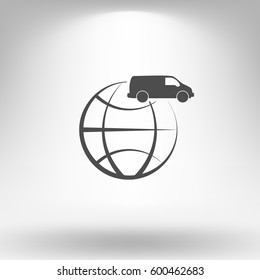 Flat paper cut style icon of vehicle. Delivery car symbol vector illustration