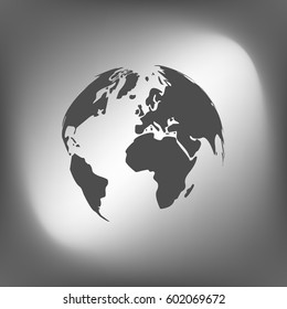 Flat paper cut style icon of globe. Vector illustration