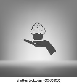 Flat paper cut style icon of cake. Vector illustration