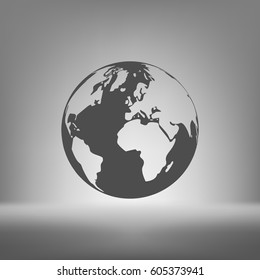 Flat paper cut style icon of globe. Vector illustration