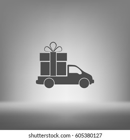 Flat paper cut style icon of vehicle. Delivery car symbol vector illustration
