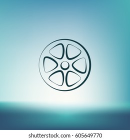 Flat paper cut style icon of old tape spool. Vector illustration