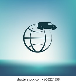 Flat paper cut style icon of vehicle. Delivery car symbol vector illustration