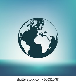 Flat paper cut style icon of globe. Vector illustration