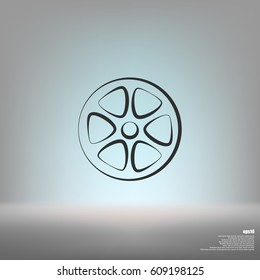 Flat paper cut style icon of old tape spool. Vector illustration