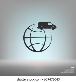 Flat paper cut style icon of vehicle. Delivery car symbol vector illustration