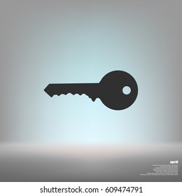 Flat paper cut style icon of an old key. Vector illustration