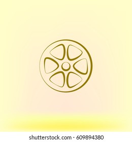 Flat paper cut style icon of old tape spool. Vector illustration