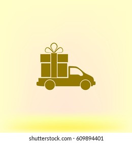 Flat paper cut style icon of vehicle. Delivery car symbol vector illustration
