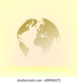 Flat paper cut style icon of globe. Vector illustration