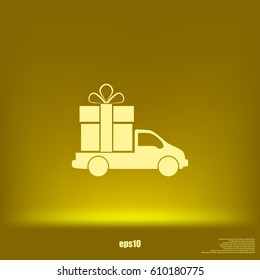Flat paper cut style icon of vehicle. Delivery car symbol vector illustration