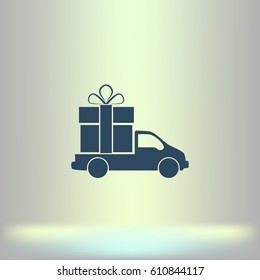 Flat paper cut style icon of vehicle. Delivery car symbol vector illustration