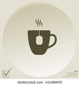 Flat paper cut style icon of hot tea cup. Vector illustration