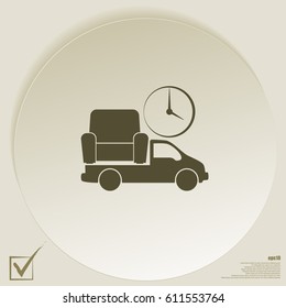 Flat paper cut style icon of vehicle. Delivery car symbol vector illustration