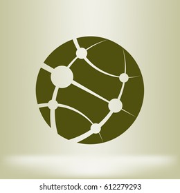 Flat paper cut style icon of globe. Vector illustration