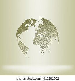 Flat paper cut style icon of globe. Vector illustration