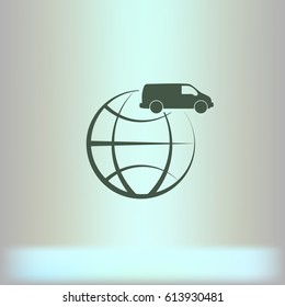 Flat paper cut style icon of vehicle. Delivery car symbol vector illustration