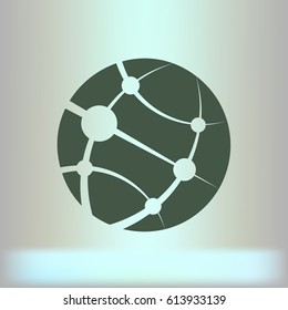 Flat paper cut style icon of globe. Vector illustration