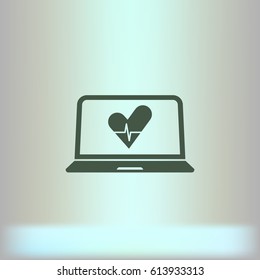 Flat paper cut style icon of laptop computer. Vector illustration