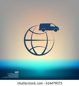 Flat paper cut style icon of vehicle. Delivery car symbol vector illustration