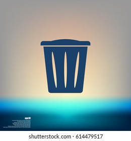 Flat paper cut style icon of trash can. Vector illustration